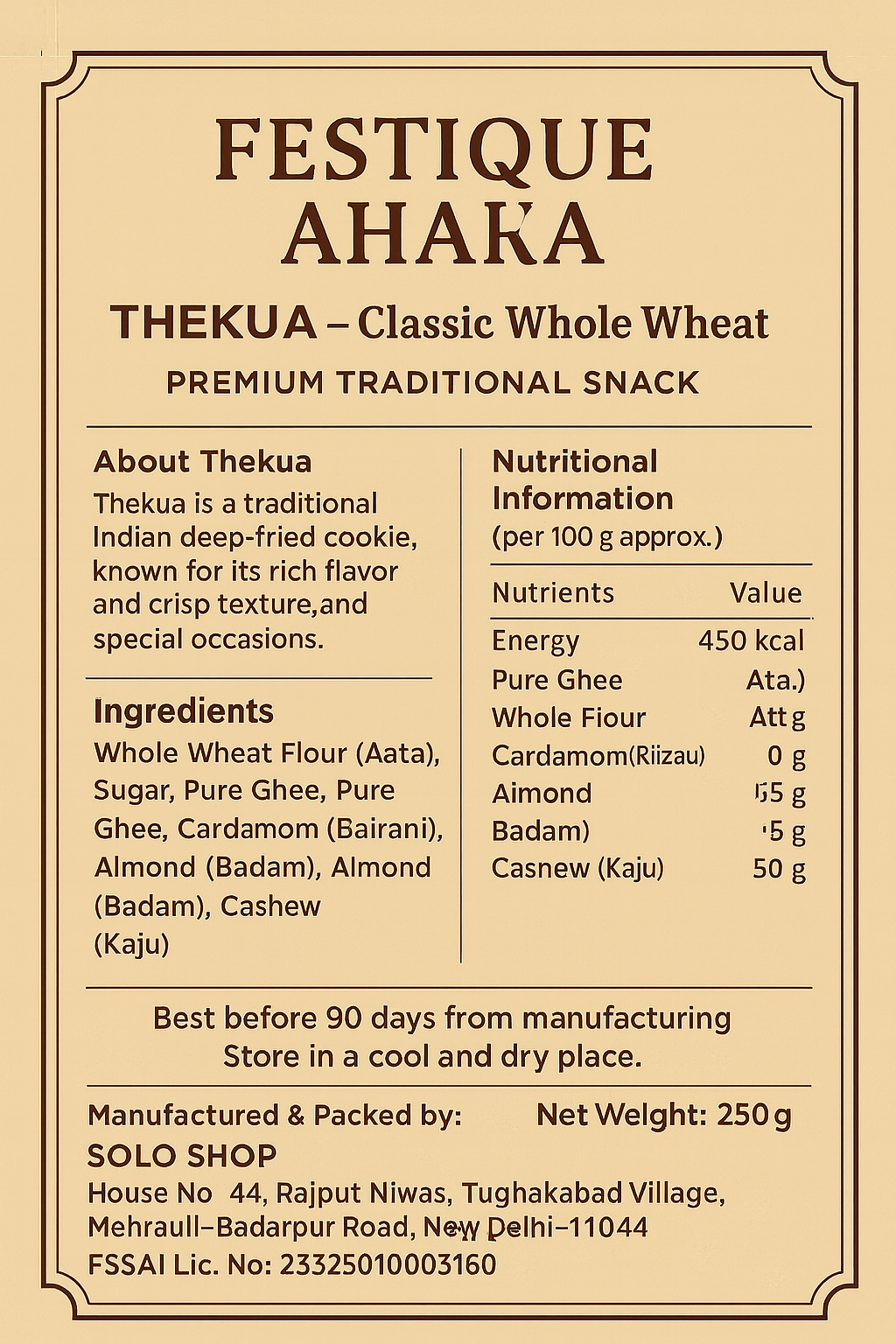 Festique Ahara Thekua – Whole Wheat Aata (250g)
